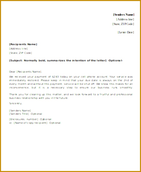 Payment Received Acknowledgement Letter Example 678558