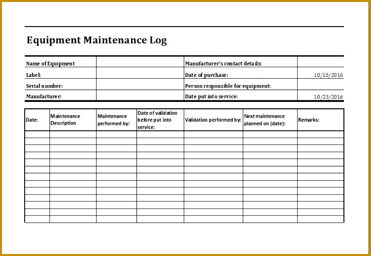 equipment maintenance log template 753520