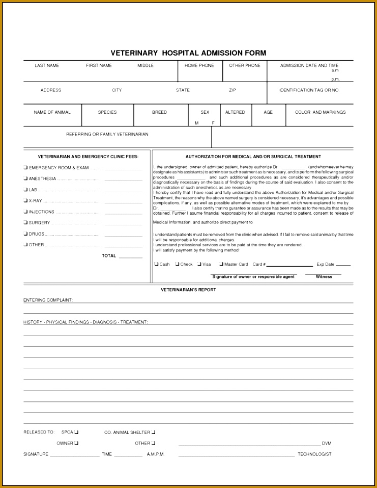 Medical Records Release Form Sample Packing List Sample Veterinary Medical Records Veterinary Hospital Form 3 Medical 957741