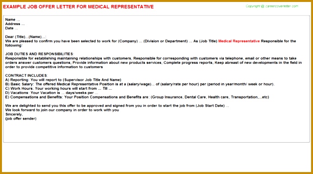 Medical Representative Job fer Letter Sample Free Example & Doc Format For Building And Writing Guide 355639
