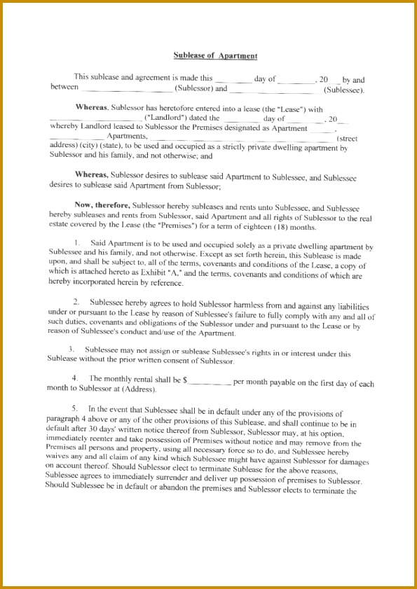 Sublease Agreement Template 841595