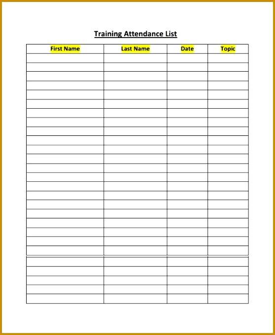 Sample Attendance List Template 9 Free Documents Download in 678558