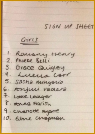 We created a sign up sheet for the female characters for people who were willing to be in the music video 446316