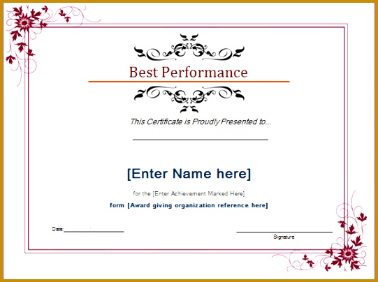best performance award certiicate 404541