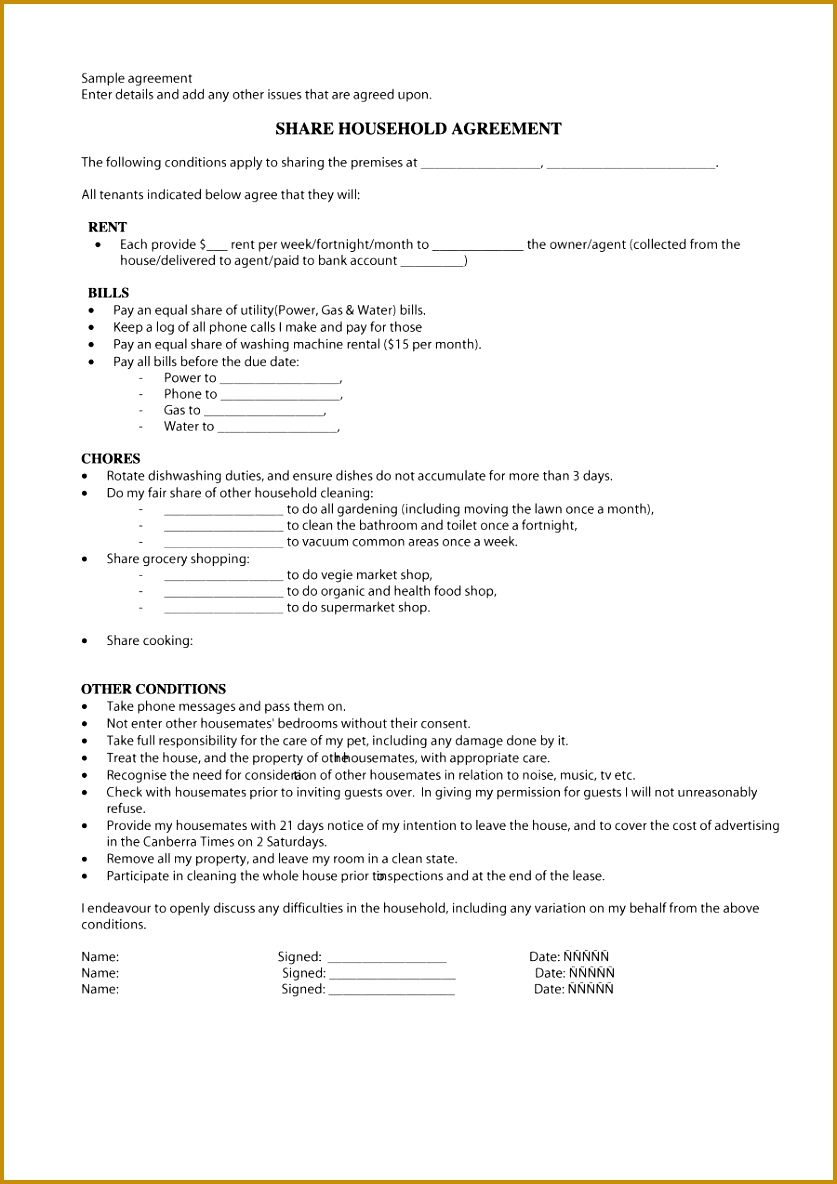 Printable roommate agreement template 25 1184837