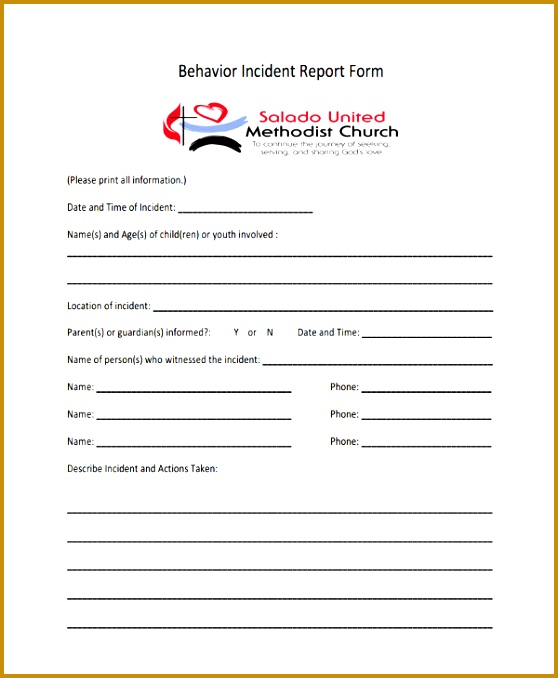 Child Behavior Incident Report Form 678558