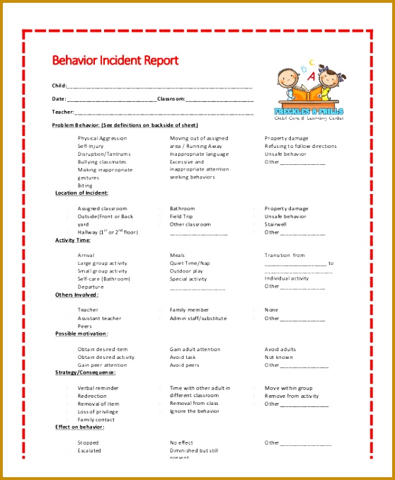 Kids Behavior Incident Report Template 678558