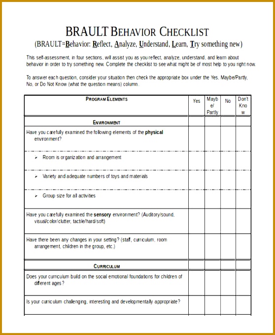 Challenging Behavior Checklist in DOC 678558