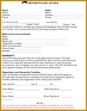 Motorcycle Bill of Sale Template 358279