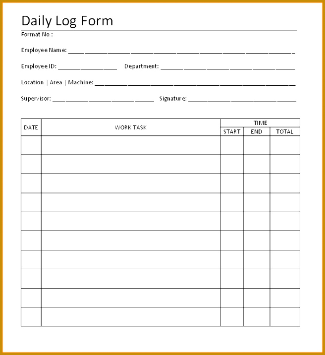 daily log sheet daily log form 716656
