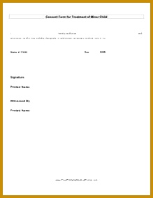 Printable Consent Treatment Minor Child parental consent form for medical treatment 283219