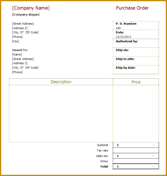 Purchase order with sales tax 586558