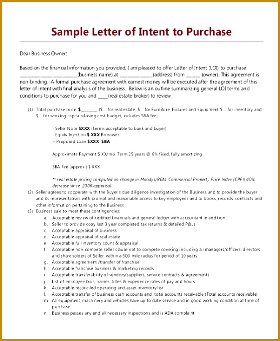 Letter Intent To Purchase Property Letter Intent Form Real 678558