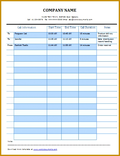 Telephone Call Log Template 496384