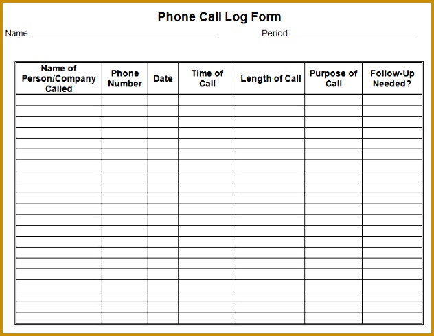 Phone Call Log Form Template 490632