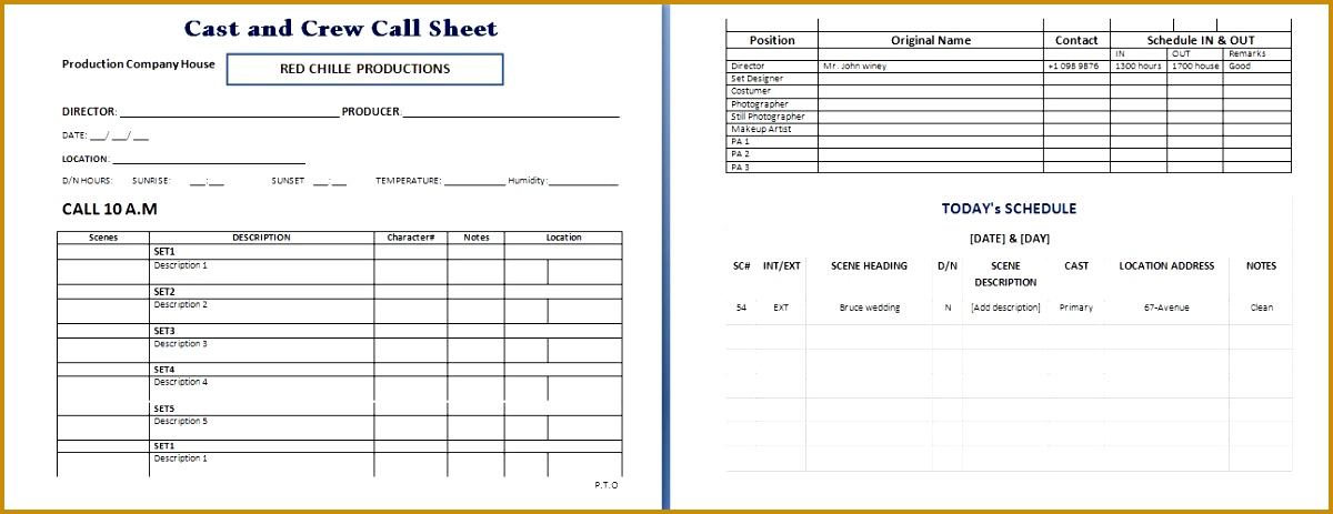 Cast and Crew Call Sheet Template 1200463