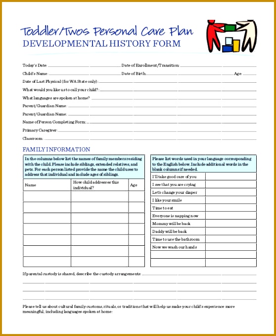 Toddler Personal Care Plan Template 558678