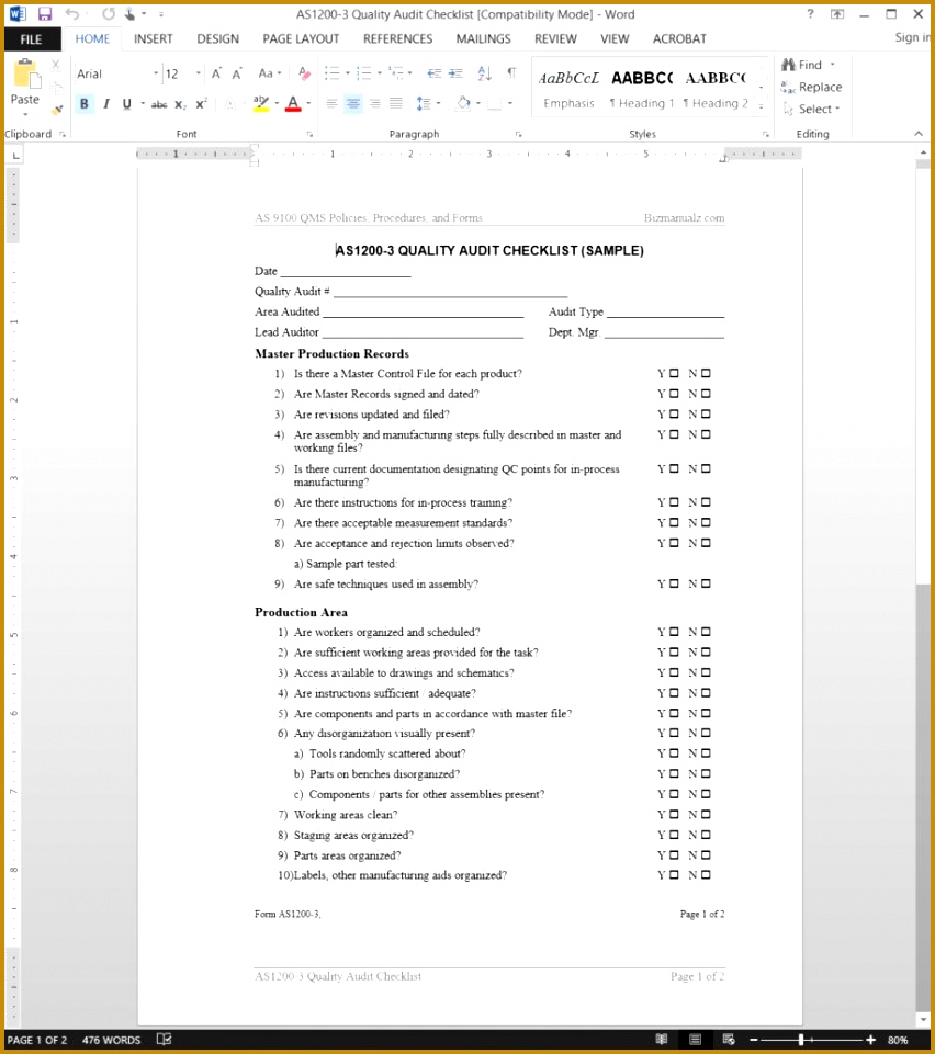 Quality Audit Checklist AS1200 3 961852