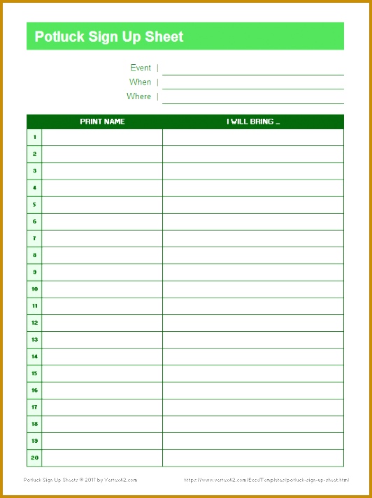 Printable Potluck Sign Up Sheet 713532