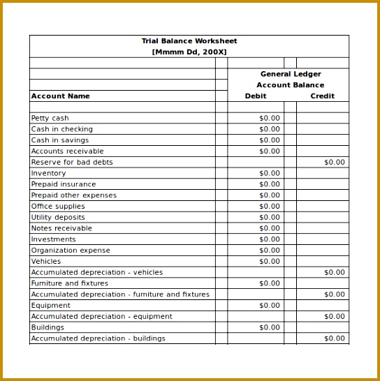 Trial Balance Worksheet Excel Template Free Download 546544