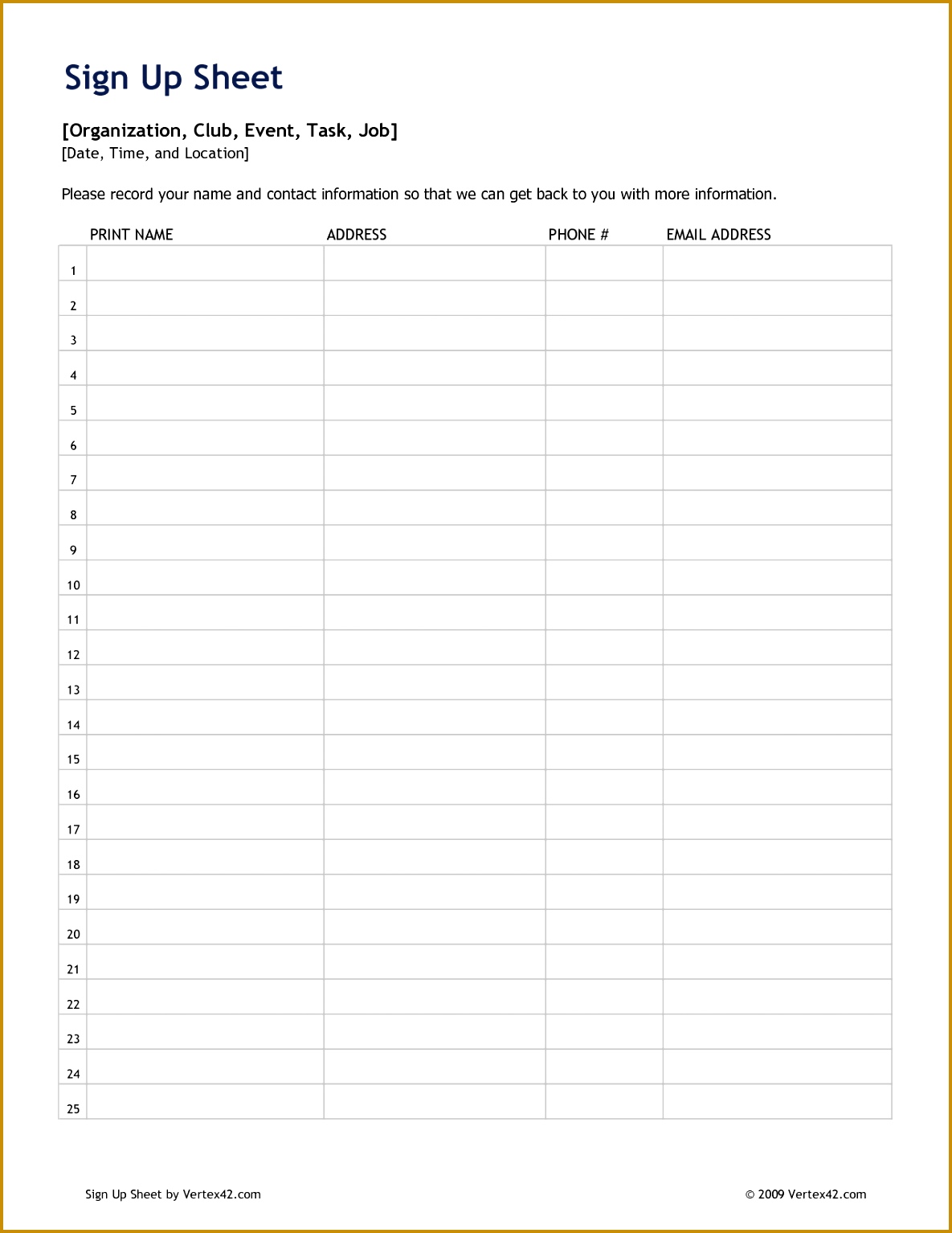 Printable Potluck Sign Up Sheet Template 11851534