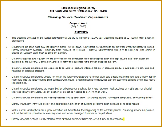 Cleaning Service Contract Requirement Free Doc Format Template 427544