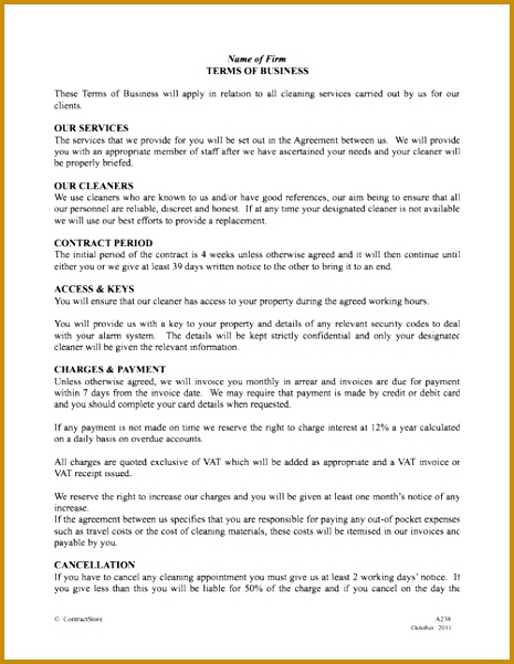 Get Cleaning Contract Template forms free printable 601465