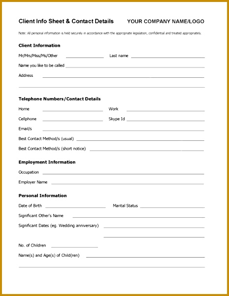 Client Info Sheet TEMPLATE 601465