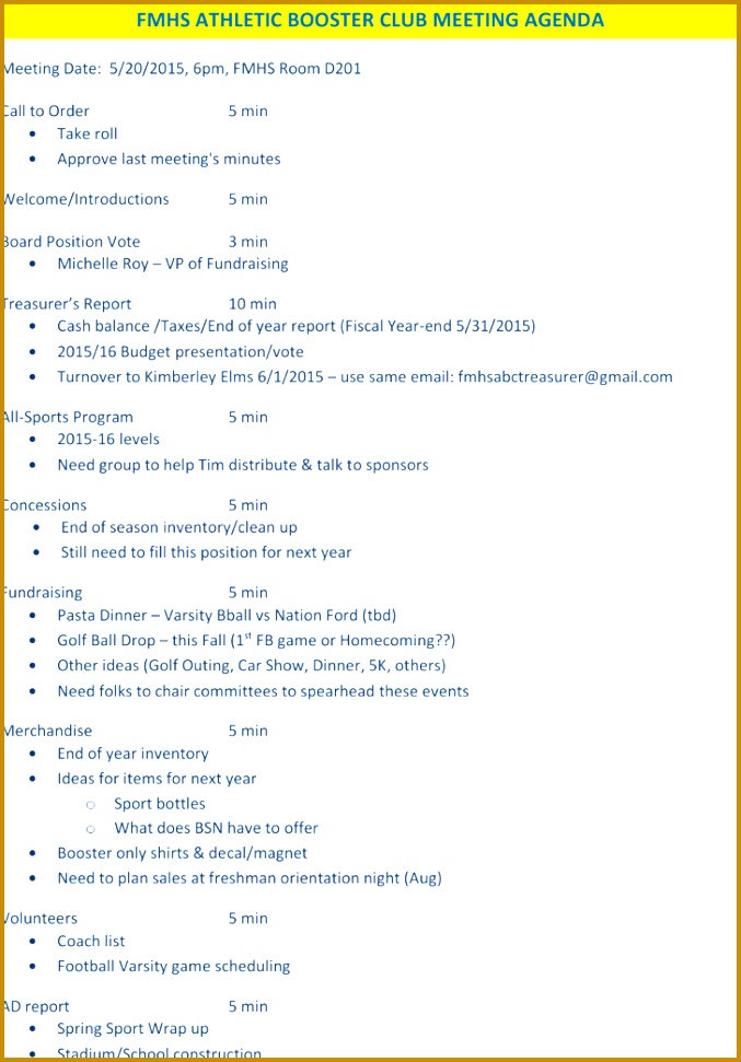 Booster Club Meeting Agenda Template 677971