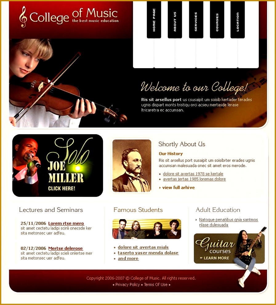 Website Design Template guitar jazz treble clef strings director history children masters talented tunes 993897