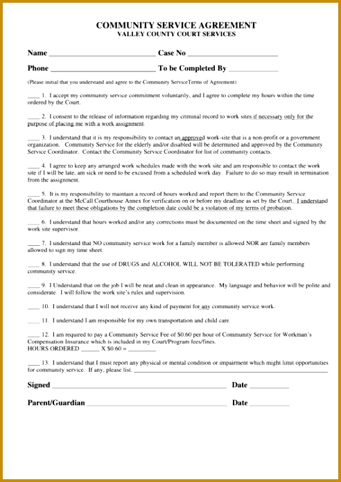 munity Service Agreement Valley County 696492