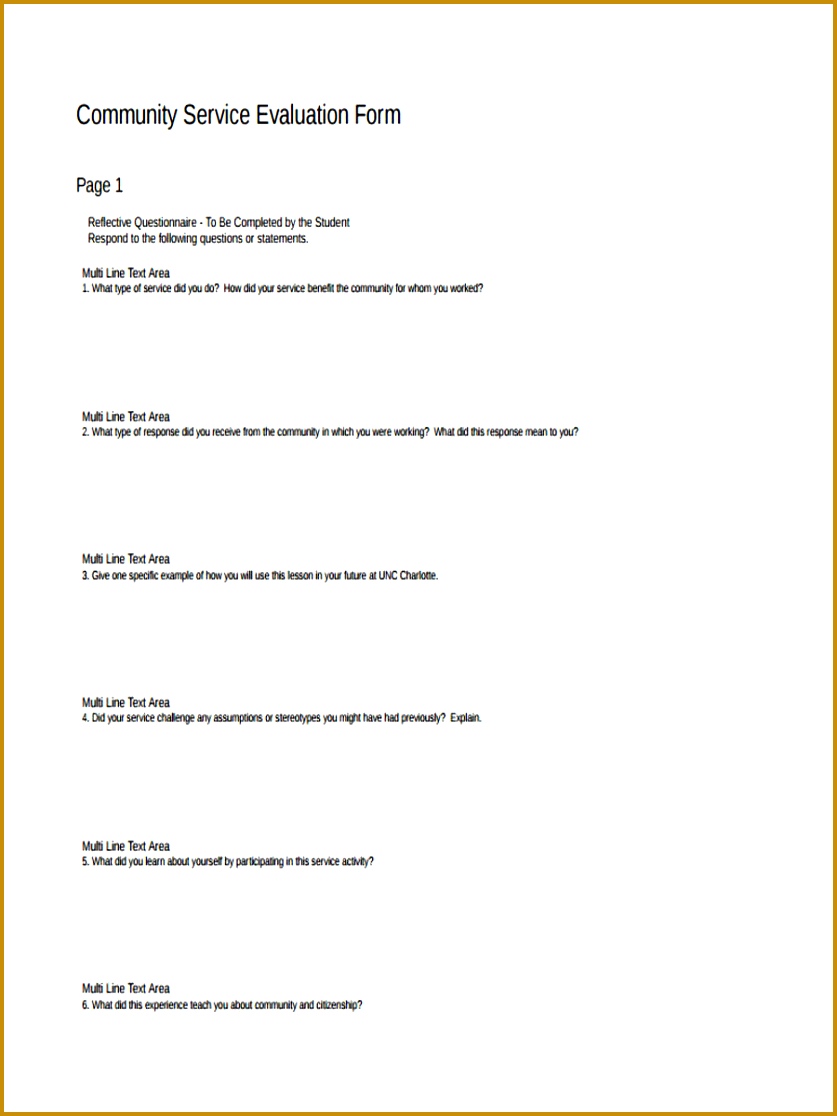 munity Service Evaluation Form Sample 1116837
