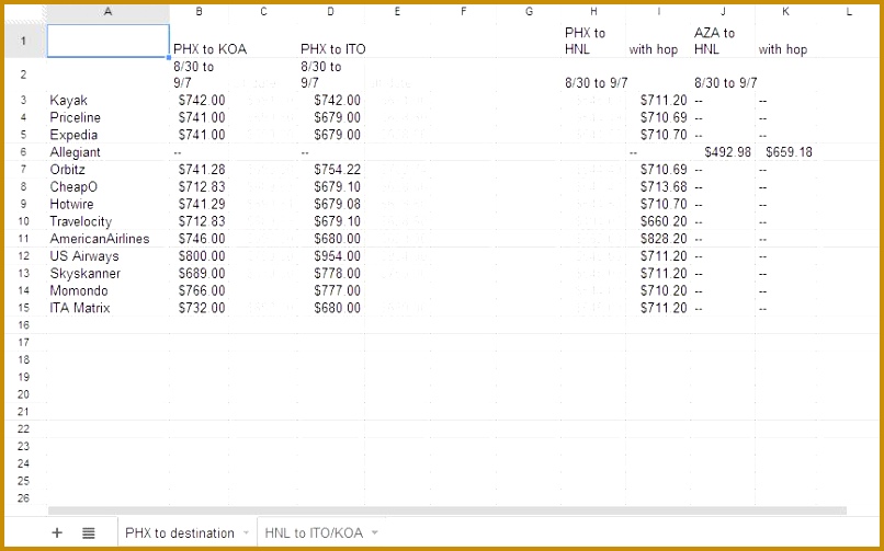 Airline parison Spreadsheet 503806