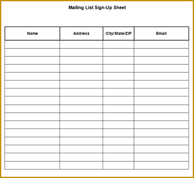 Mailing List Sign Up Sheet Template 632580