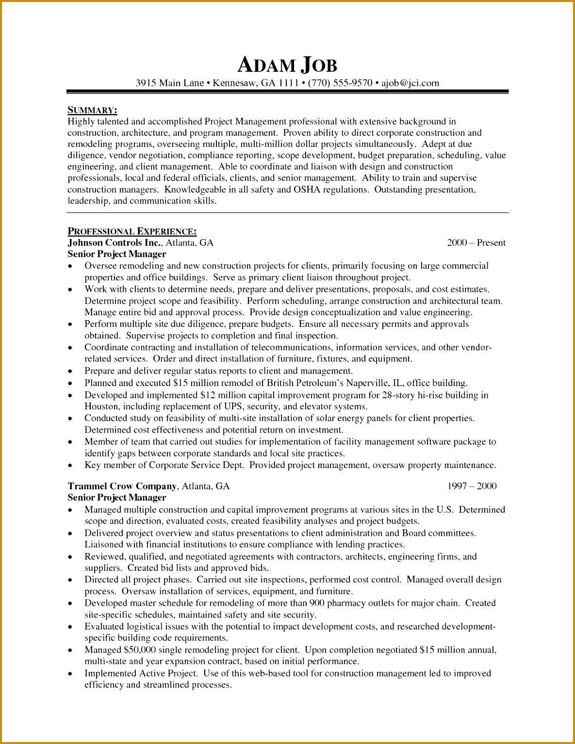 Senior Project Manager Resume 8 Civil Sample Sales Proposal Template Free Printable Technical With s 15341185