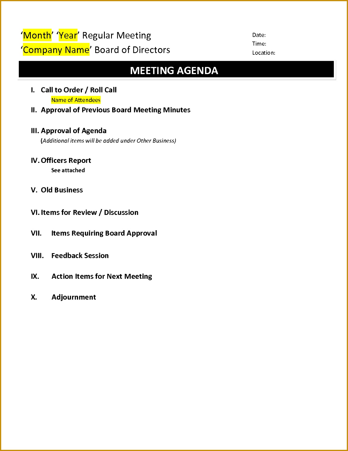 Board Meeting Agenda Sample Template Free Download Delivery Order Best Templates Sign Up Sheet Church 15341185