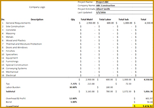 Construction Bid Template 378538