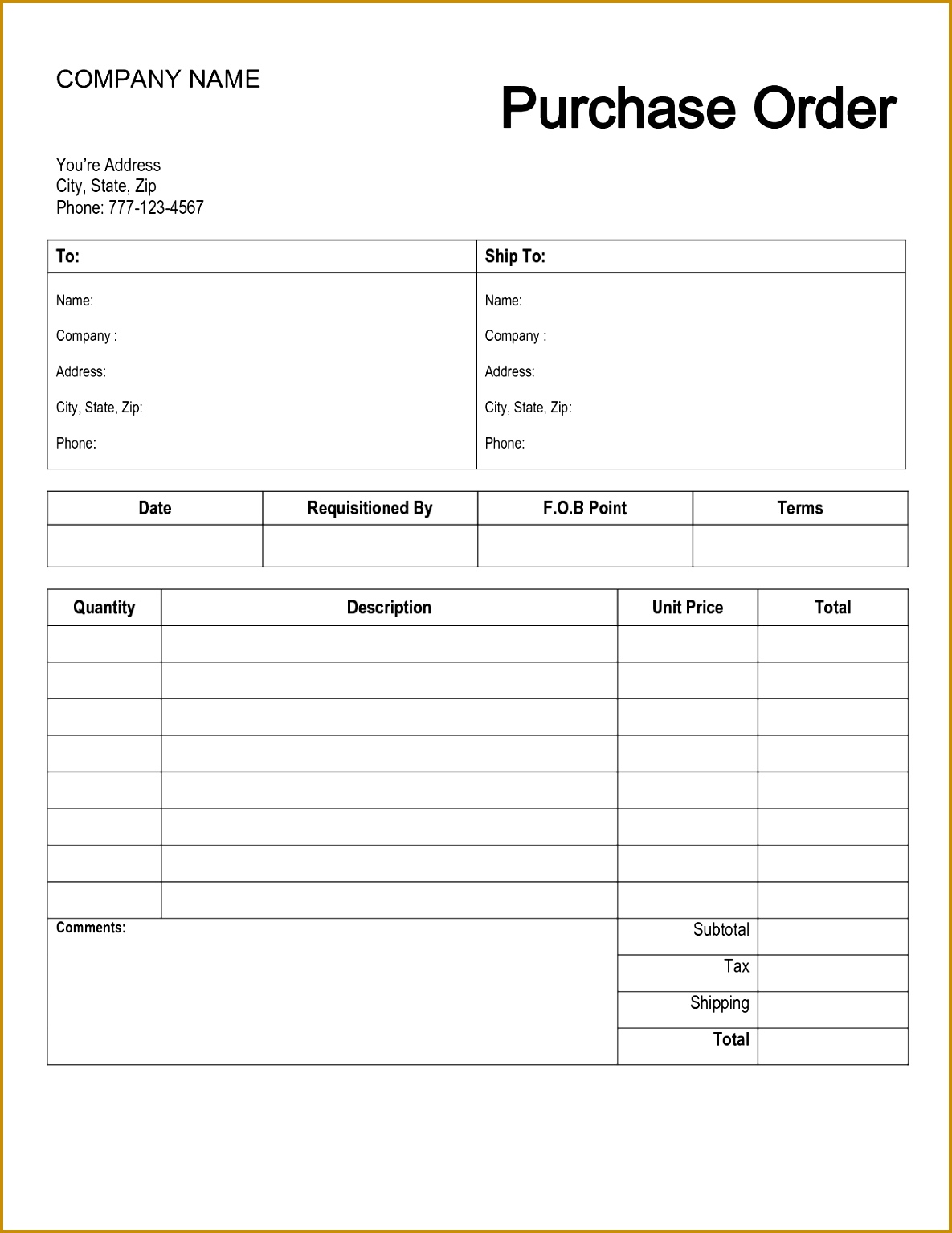Free Printable Purchase Order Form 15341185