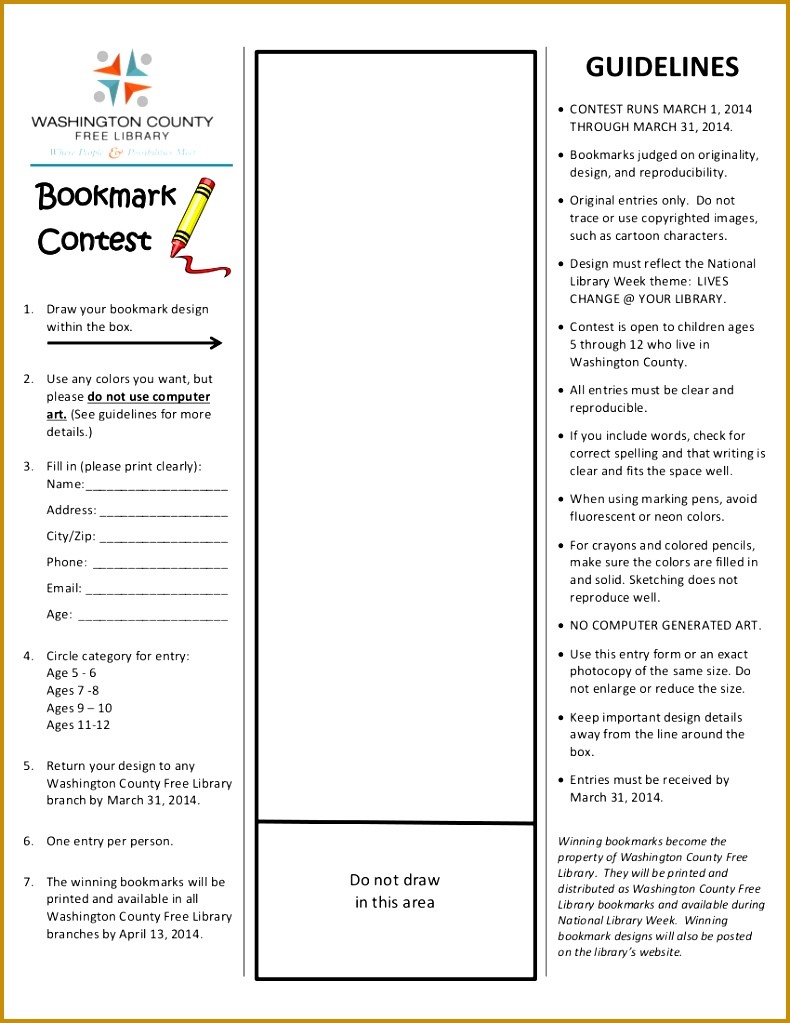 Entry form for the design a bookmark contest The winner will have their 1023790