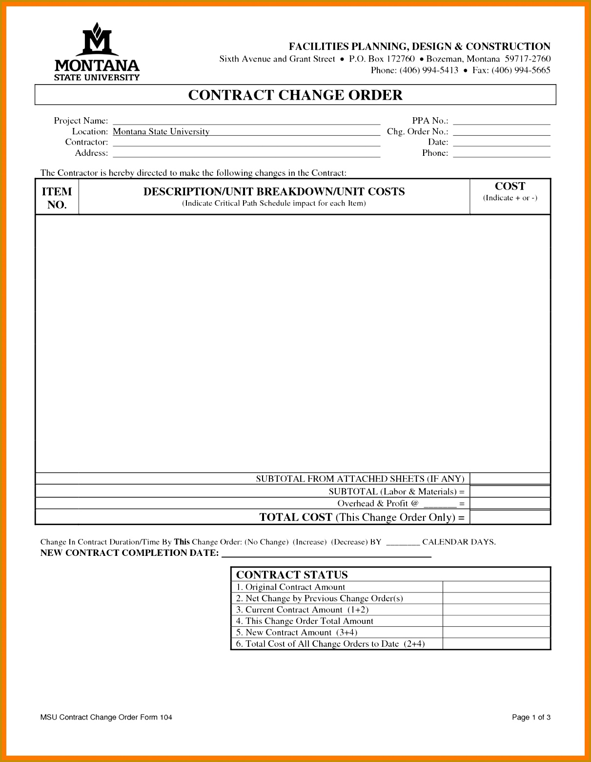 construction change order template 8 12111560