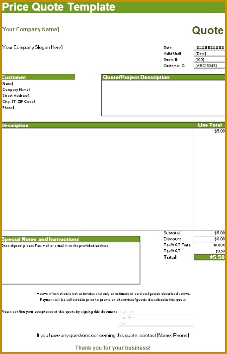 hourly price quote template 713457