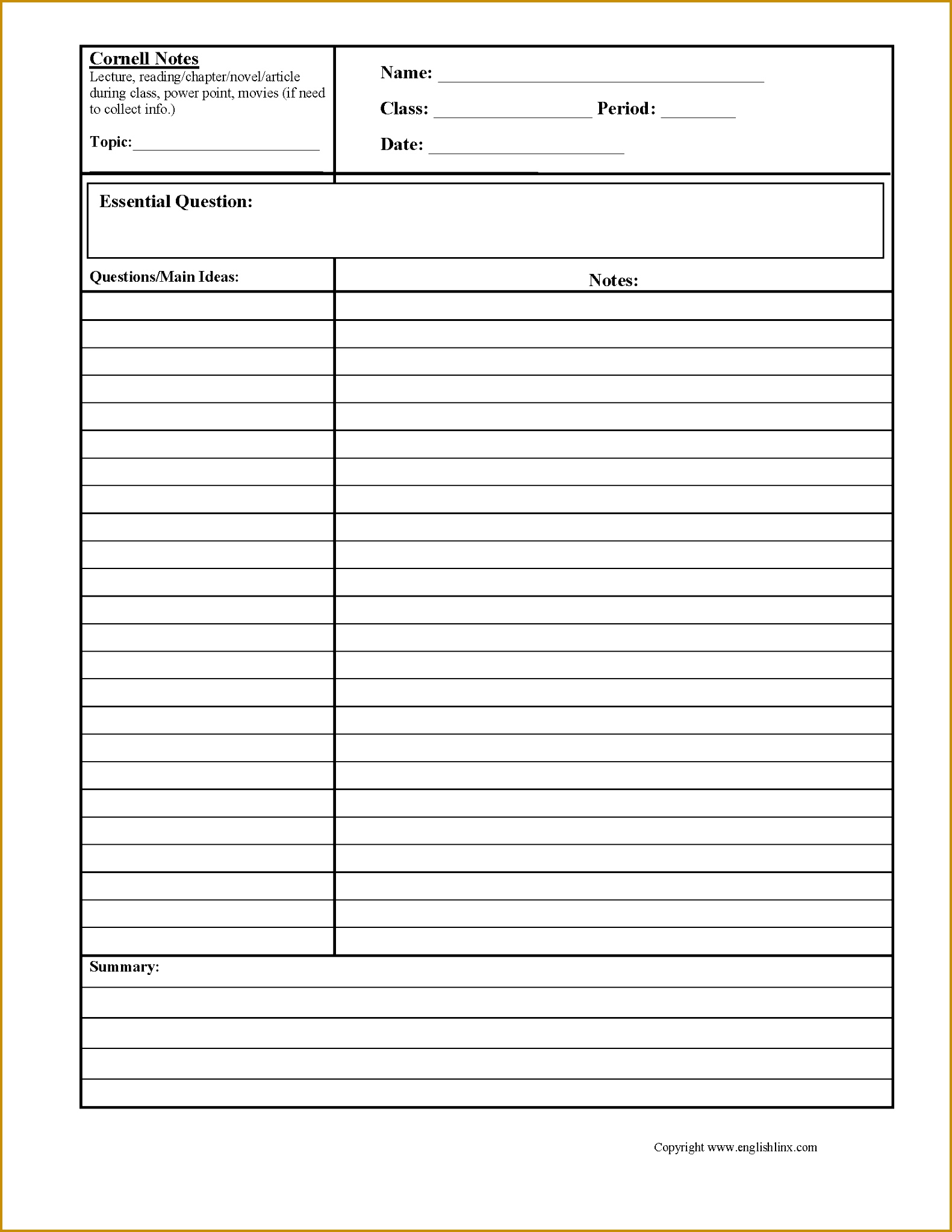 Cornell Notes prehension Worksheets 15812046