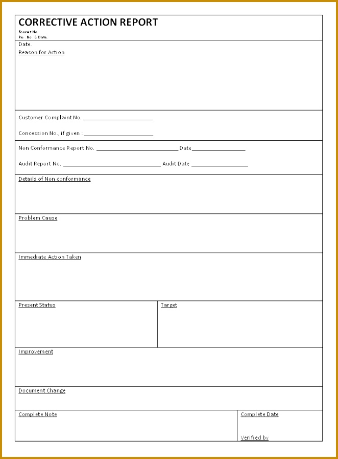 Corrective Action Report Format Report Sample Word document format Excel Format PDF format JPG Format 897662