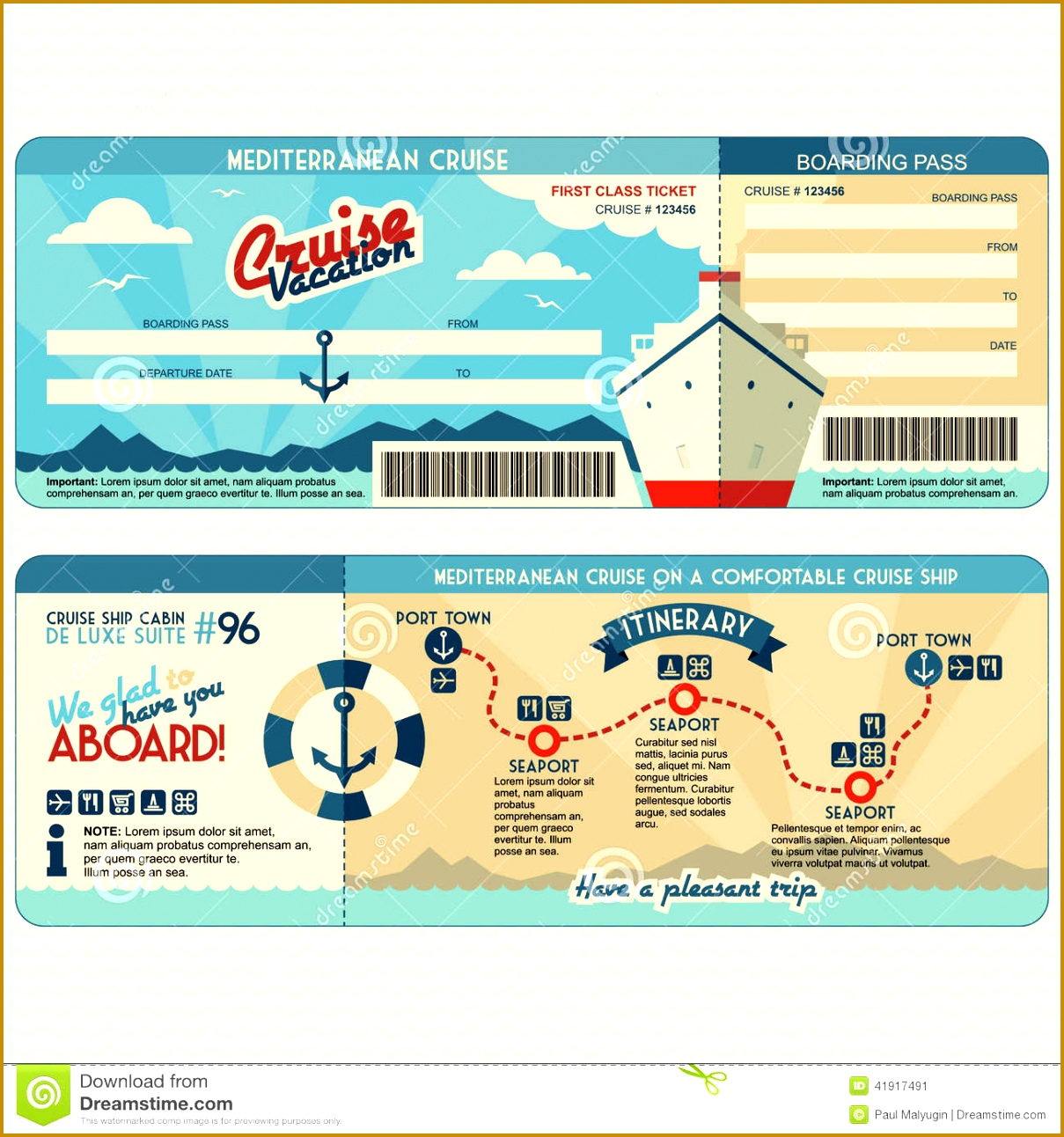 Royalty Free Vector Download Cruise Ship Boarding Pass Design Template 12921209