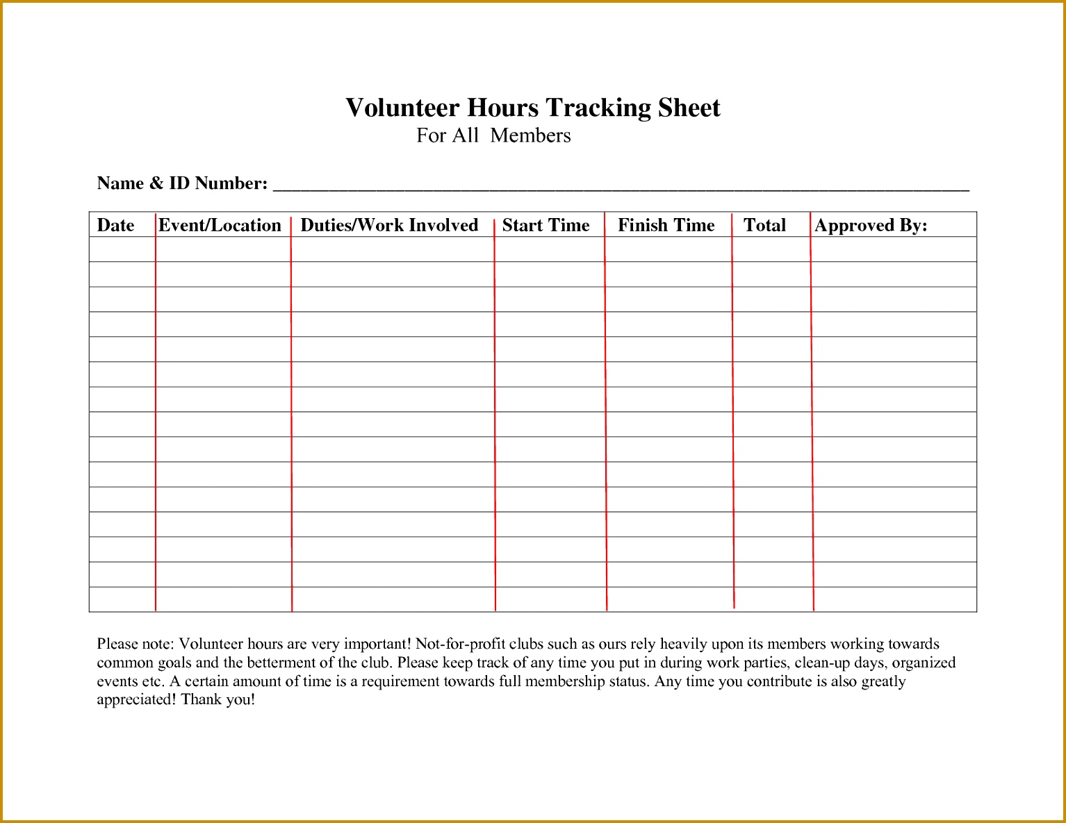 Volunteer Hours Log Sheet Template 15341185