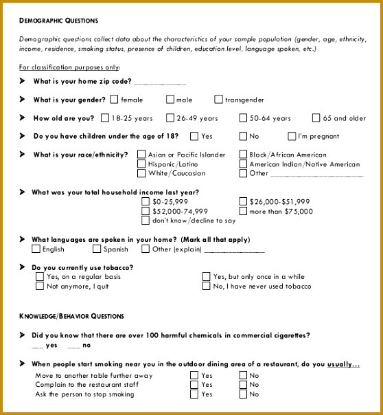 Example Template to Download Demographic Survey Questions 604558