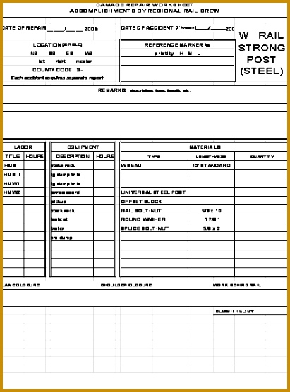 Repair Log Template Organizational Maintenance Vehicle vebhs W Beam Guardrail Repair Guide Safety 556411