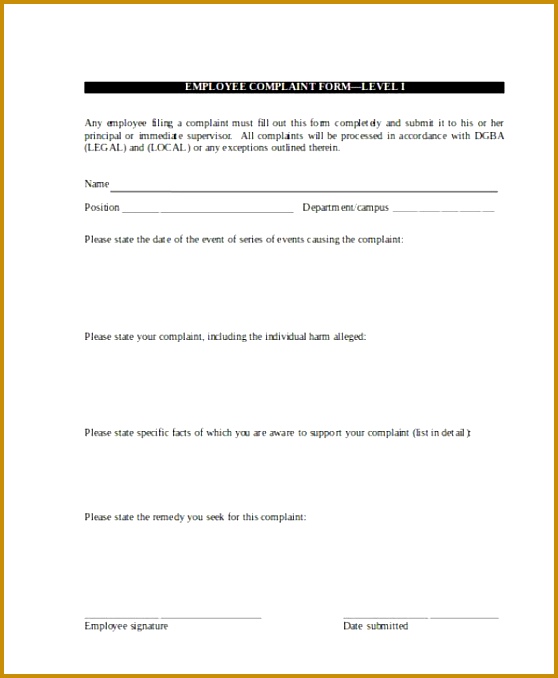 Employee plaint Form Example 558678