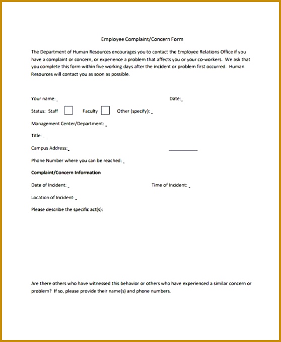 Employee plaint Concern Form 678558