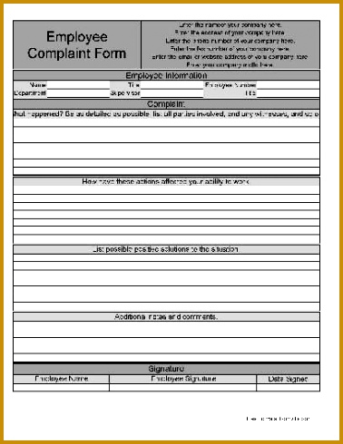 Free Personalized Employee plaint Form from Formville 378490